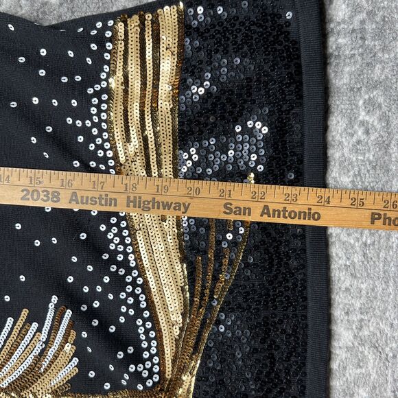 Drapers & Damons Sequined Christmas Tree Sweater Large Petite LP Black Gold - Picture 6 of 7